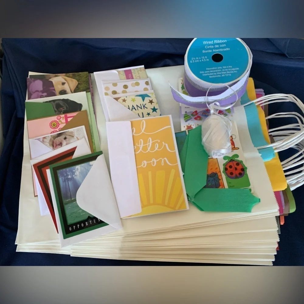 Gift Bag Combo, 10 Lg bags & tissue, 10 cards, gift labels, ribbon